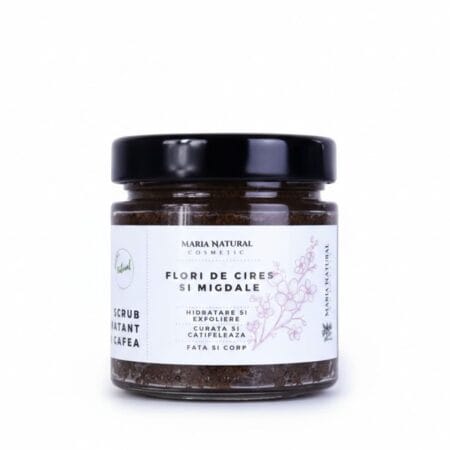 Scrub hidratant de corp cu zahar si cafea flori de cires si migdale